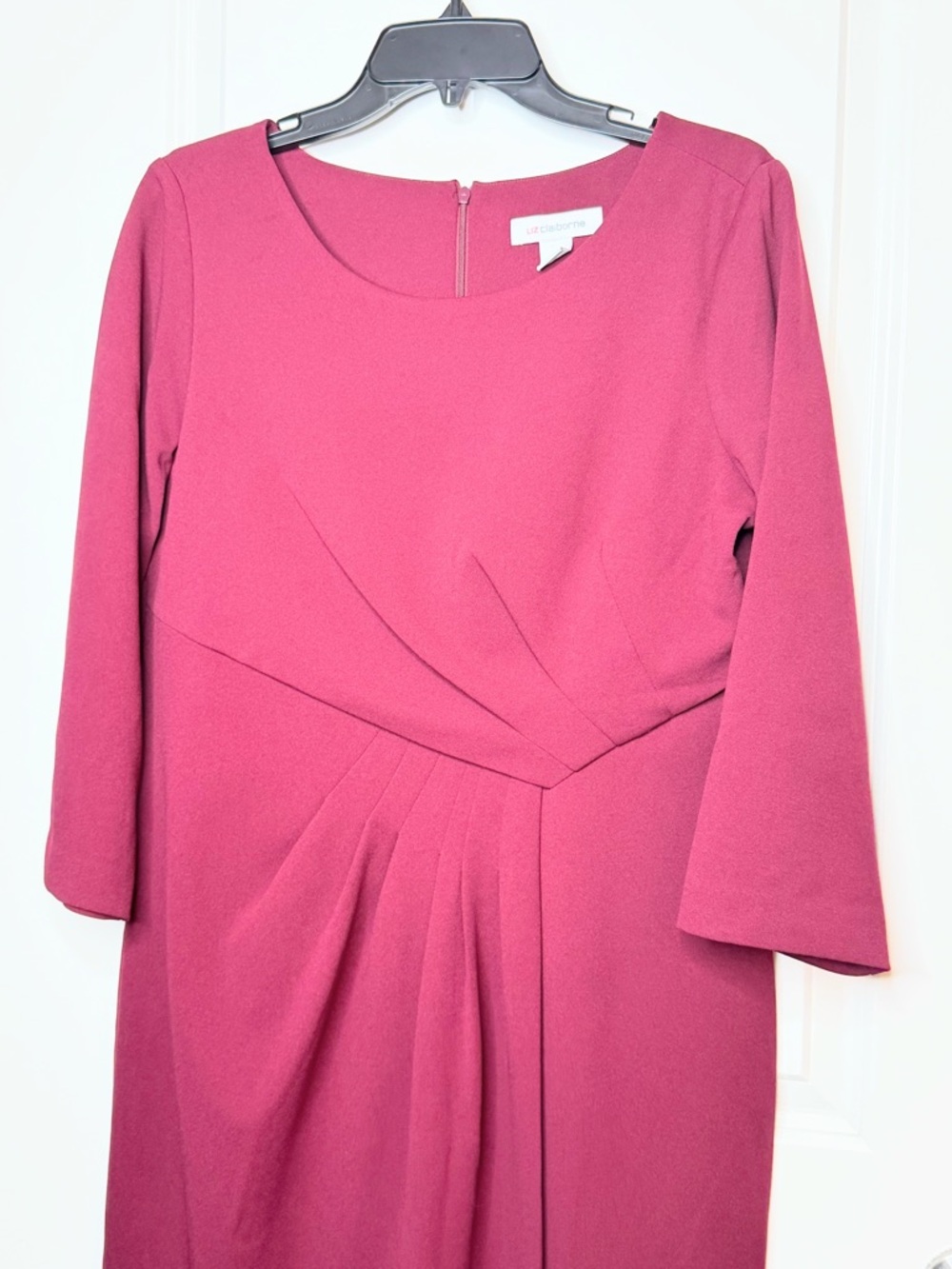 Liz Claiborne Dress Womens 12 Maroon Sheath Career Office 3/4 Sleeve Midi - Picture 2 of 7
